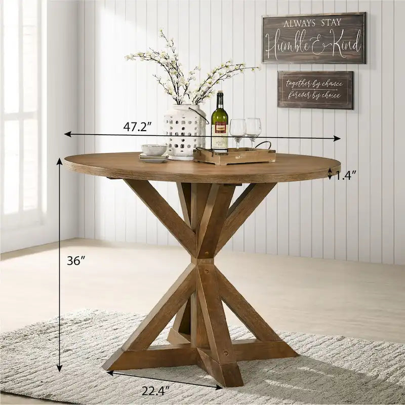 Ensemble de salle à manger en bois 5 pièces à hauteur de comptoir avec pied de table croisé et 4 chaises à dossier croisé