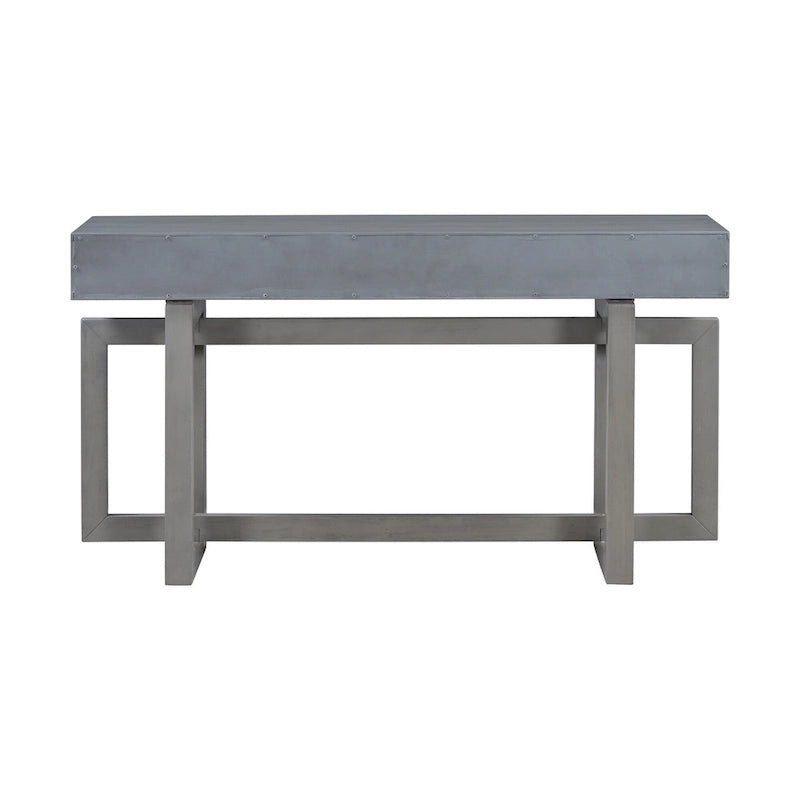 Console moderne de 57 po avec trois tiroirs et piètement original pour entrée, couloir et salon