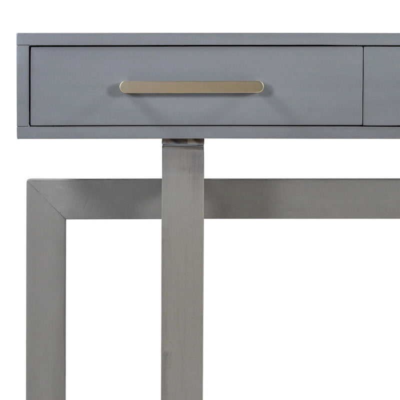 Console moderne de 57 po avec trois tiroirs et piètement original pour entrée, couloir et salon