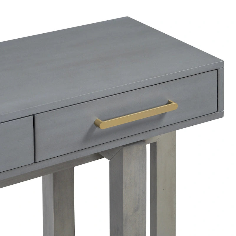 Console moderne de 57 po avec trois tiroirs et piètement original pour entrée, couloir et salon