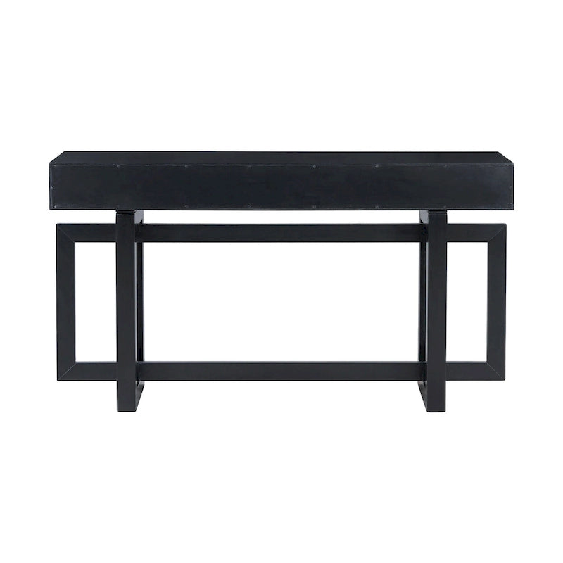 Console moderne de 57 po avec trois tiroirs et piètement original pour entrée, couloir et salon