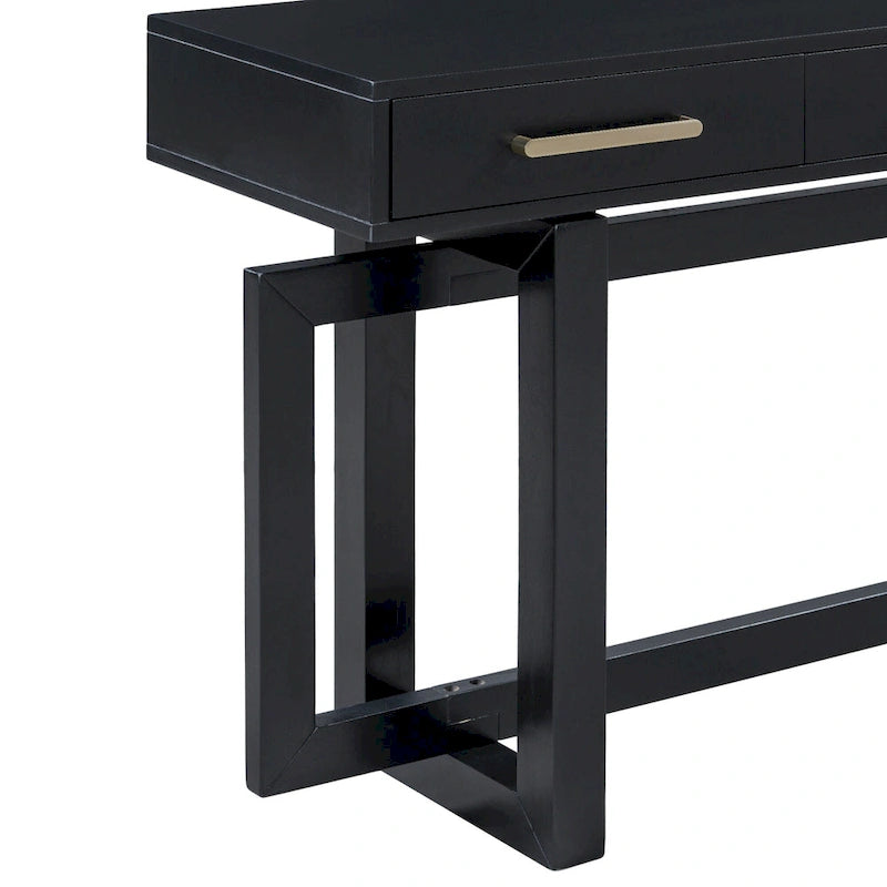 Console moderne de 57 po avec trois tiroirs et piètement original pour entrée, couloir et salon