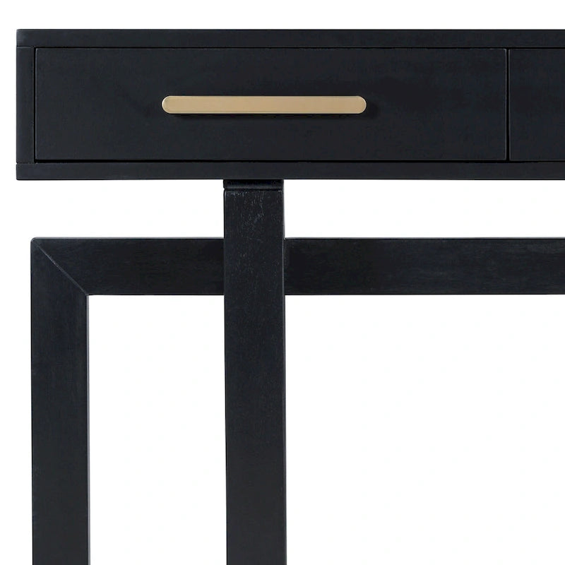 Console moderne de 57 po avec trois tiroirs et piètement original pour entrée, couloir et salon
