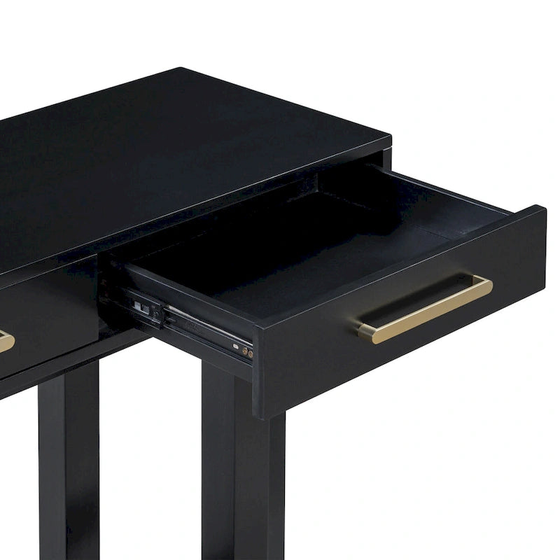 Console moderne de 57 po avec trois tiroirs et piètement original pour entrée, couloir et salon