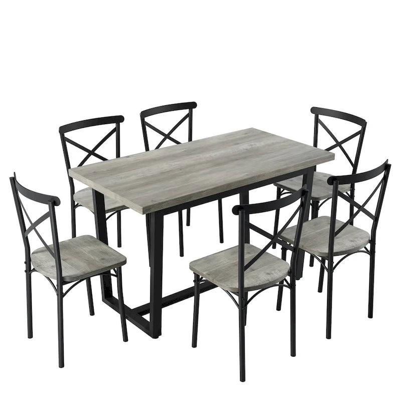 Salle à manger 7 pièces de style moderne avec table rectangulaire et 6 chaises à dossier croisé