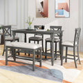 Ensemble table de salle à manger en bois 6 pièces hauteur comptoir vintage avec 4 chaises