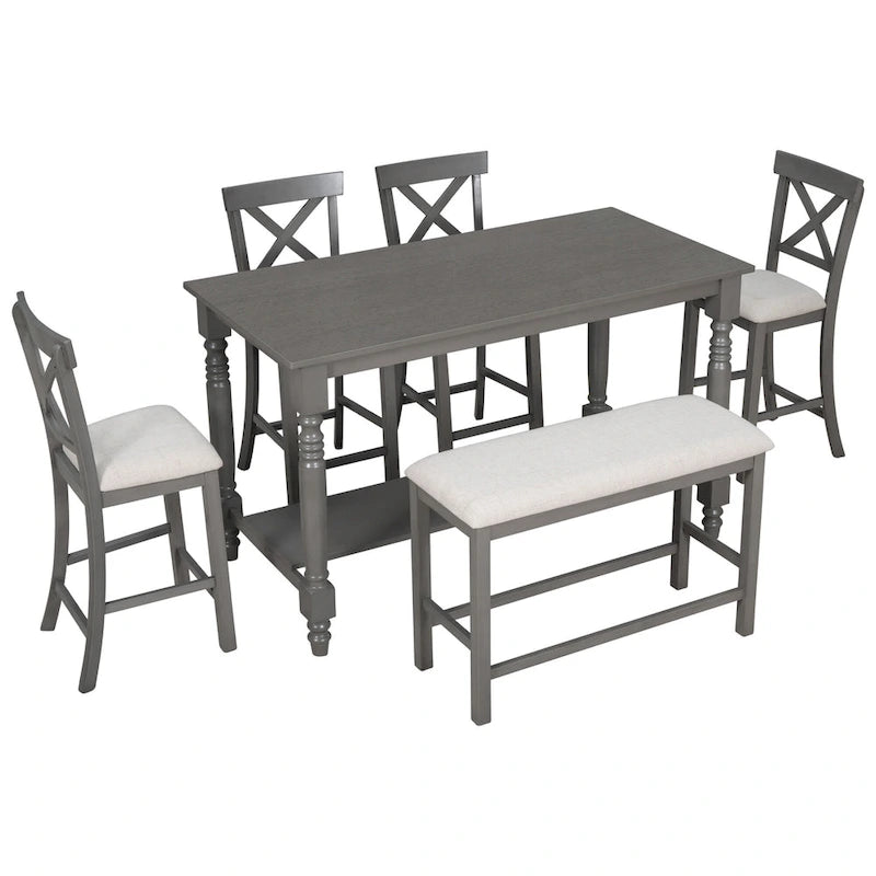 Ensemble table de salle à manger en bois 6 pièces hauteur comptoir vintage avec 4 chaises