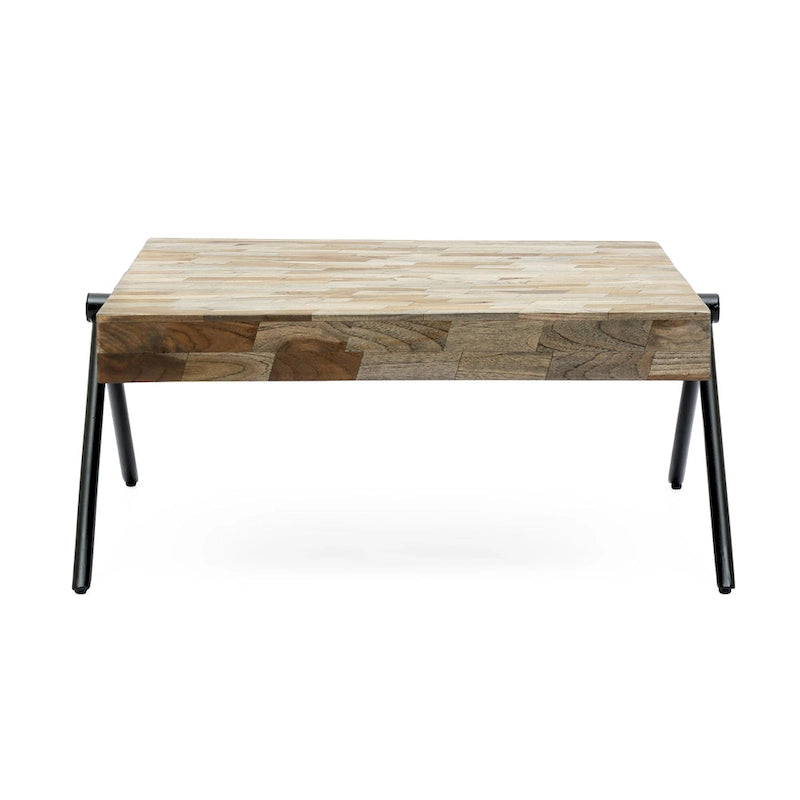 18,75 Table basse design moderne faite à la main avec plateau en bois et pieds uniques en forme de V