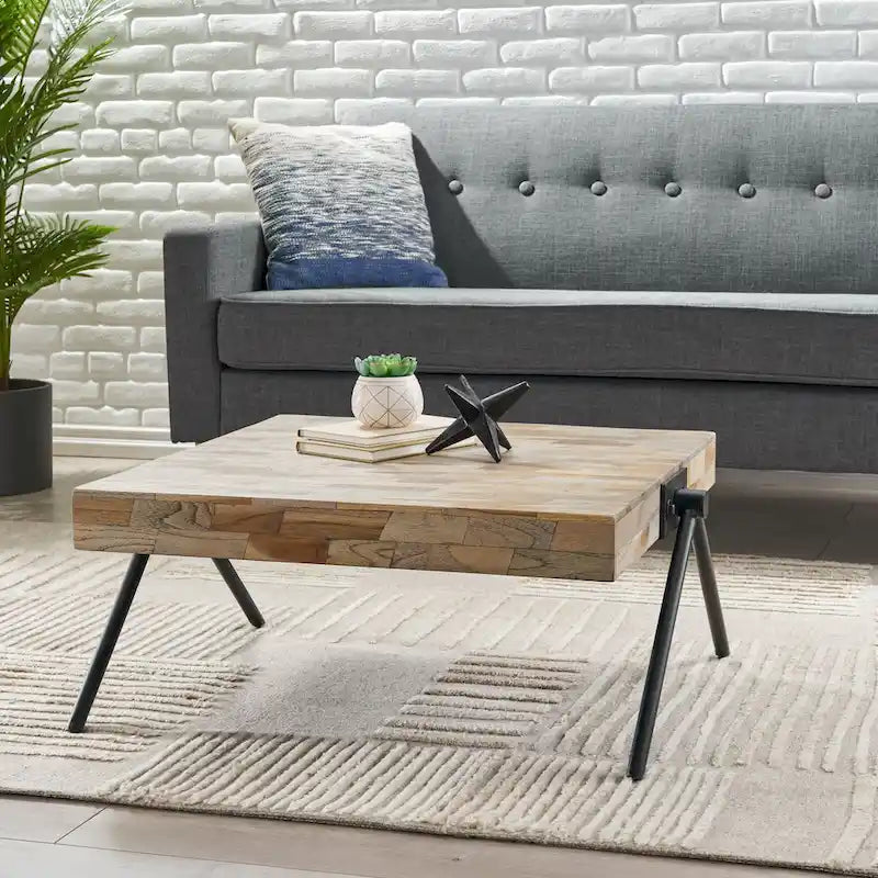 18,75 Table basse design moderne faite à la main avec plateau en bois et pieds uniques en forme de V