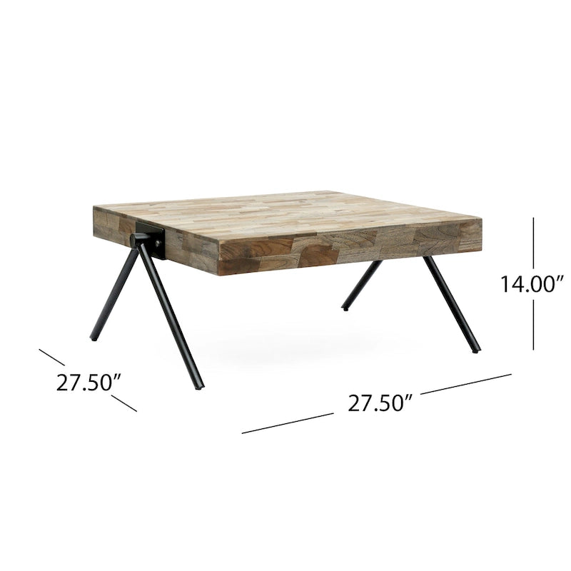18,75 Table basse design moderne faite à la main avec plateau en bois et pieds uniques en forme de V