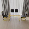 Ensemble de salle à manger 5 pièces de style moderne avec table rectangulaire en verre trempé et chaises de salle à manger sans accoudoirs à dossier haut avec pieds plaqués or