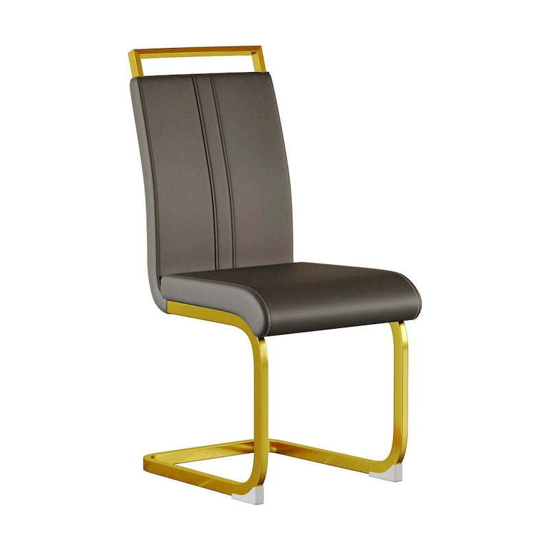 Ensemble de salle à manger 5 pièces de style moderne avec table rectangulaire en verre trempé et chaises de salle à manger sans accoudoirs à dossier haut avec pieds plaqués or