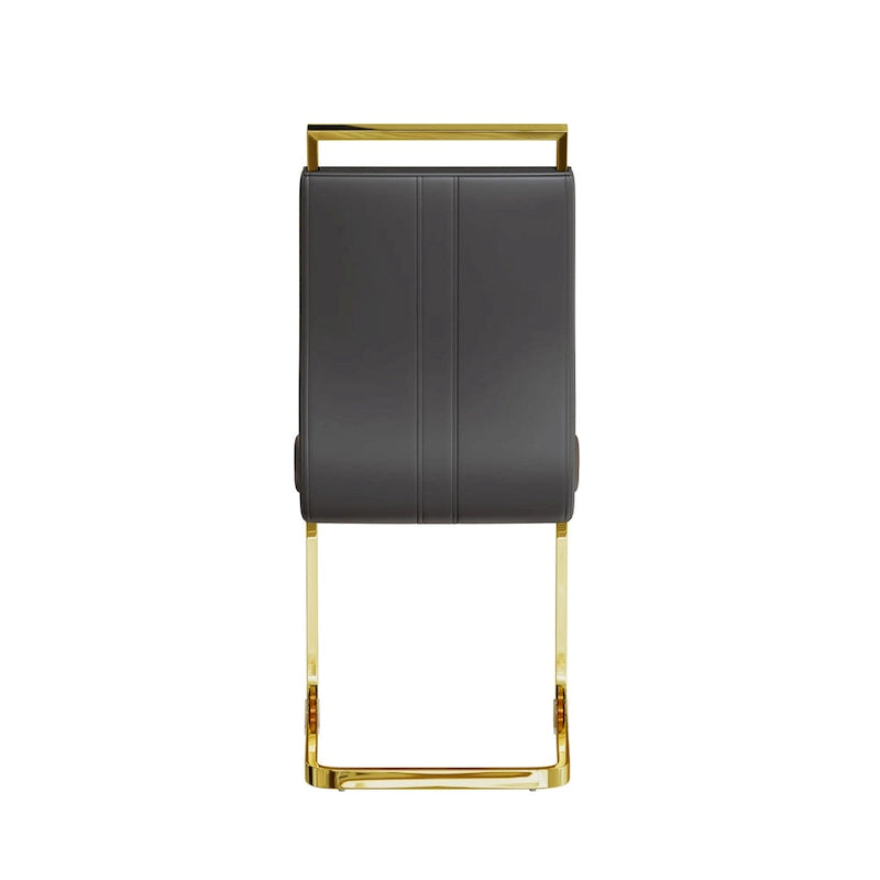 Ensemble de salle à manger 5 pièces de style moderne avec table rectangulaire en verre trempé et chaises de salle à manger sans accoudoirs à dossier haut avec pieds plaqués or