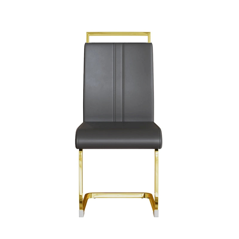 Ensemble de salle à manger 5 pièces de style moderne avec table rectangulaire en verre trempé et chaises de salle à manger sans accoudoirs à dossier haut avec pieds plaqués or