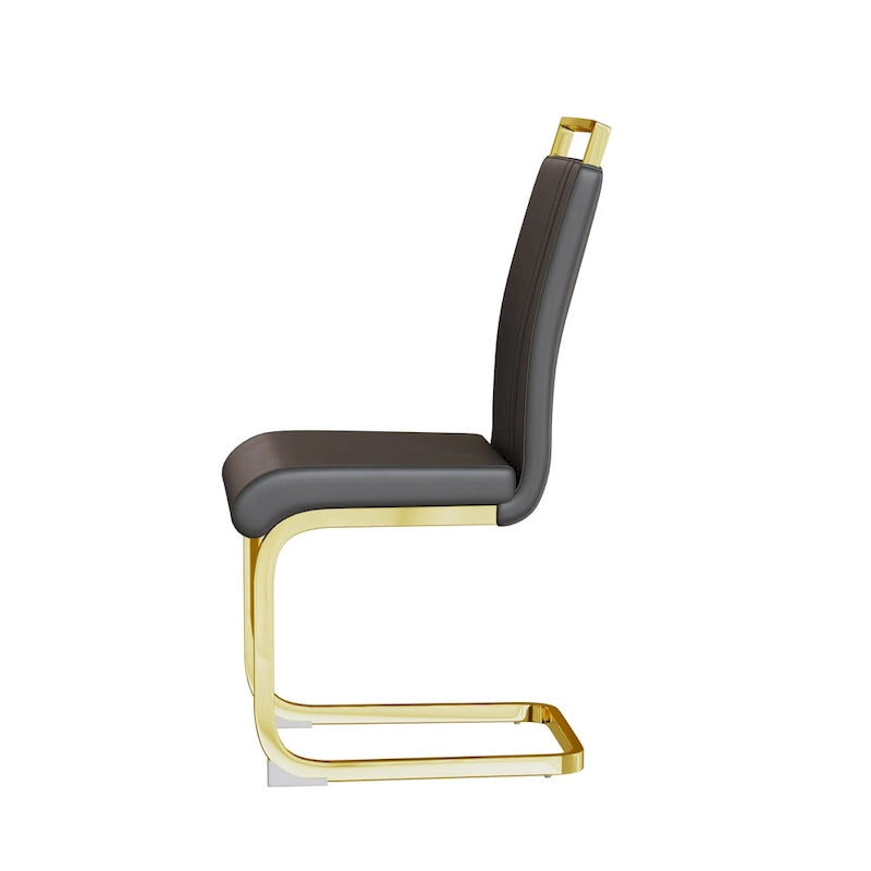 Ensemble de salle à manger 5 pièces de style moderne avec table rectangulaire en verre trempé et chaises de salle à manger sans accoudoirs à dossier haut avec pieds plaqués or