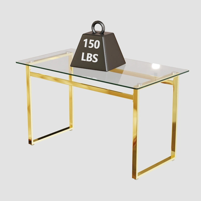 Ensemble de salle à manger 5 pièces de style moderne avec table rectangulaire en verre trempé et chaises de salle à manger sans accoudoirs à dossier haut avec pieds plaqués or