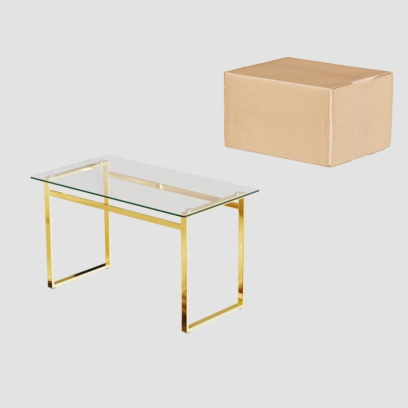 Ensemble de salle à manger 5 pièces de style moderne avec table rectangulaire en verre trempé et chaises de salle à manger sans accoudoirs à dossier haut avec pieds plaqués or