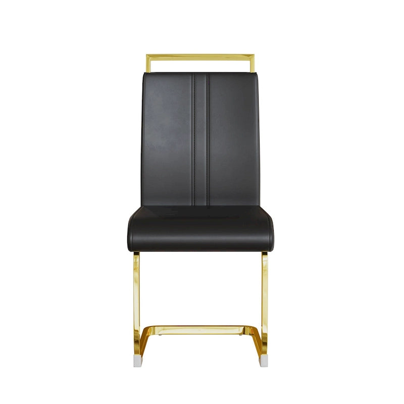 Ensemble de salle à manger 5 pièces de style moderne avec table rectangulaire en verre trempé et chaises de salle à manger sans accoudoirs à dossier haut avec pieds plaqués or