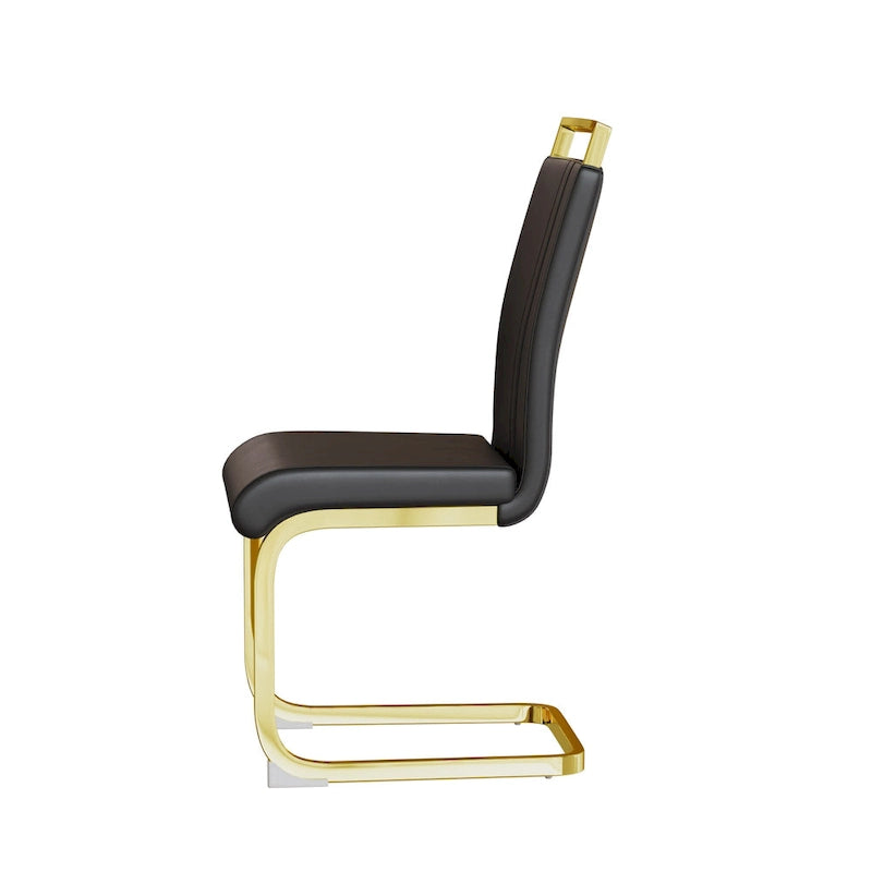 Ensemble de salle à manger 5 pièces de style moderne avec table rectangulaire en verre trempé et chaises de salle à manger sans accoudoirs à dossier haut avec pieds plaqués or