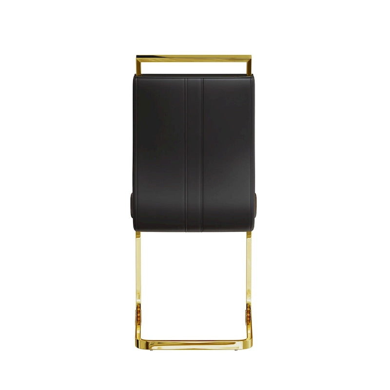 Ensemble de salle à manger 5 pièces de style moderne avec table rectangulaire en verre trempé et chaises de salle à manger sans accoudoirs à dossier haut avec pieds plaqués or