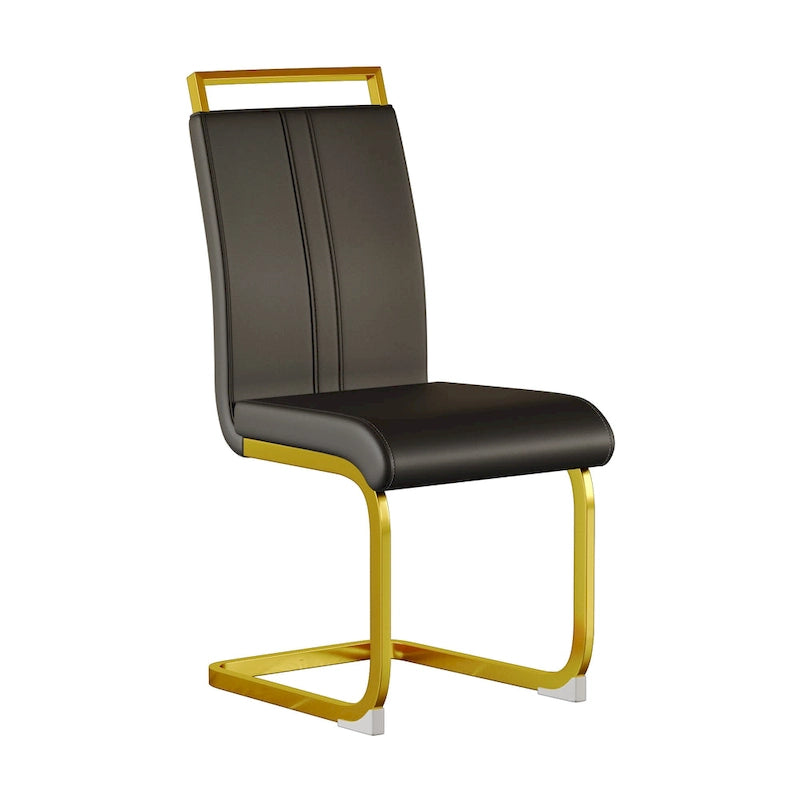 Ensemble de salle à manger 5 pièces de style moderne avec table rectangulaire en verre trempé et chaises de salle à manger sans accoudoirs à dossier haut avec pieds plaqués or