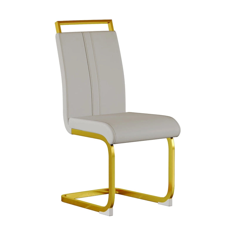Ensemble de salle à manger 5 pièces de style moderne avec table rectangulaire en verre trempé et chaises de salle à manger sans accoudoirs à dossier haut avec pieds plaqués or