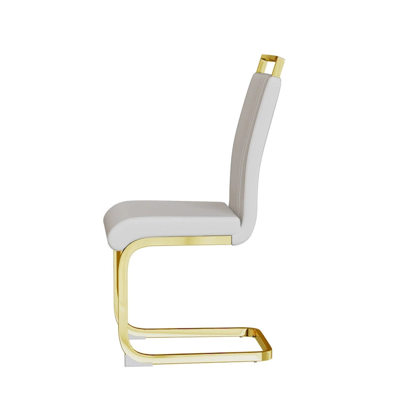Ensemble de salle à manger 5 pièces de style moderne avec table rectangulaire en verre trempé et chaises de salle à manger sans accoudoirs à dossier haut avec pieds plaqués or
