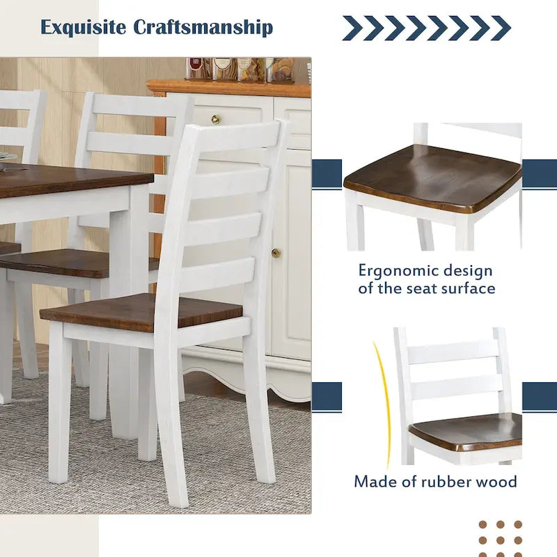 Ensemble de salle à manger 6 pièces en bois de noyer avec 4 chaises ergonomiques et un banc