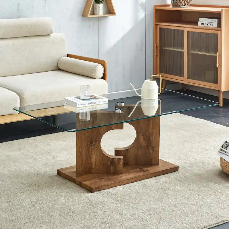 47.2 Table basse rectangulaire moderne avec plateau en verre trempé et pieds en MDF