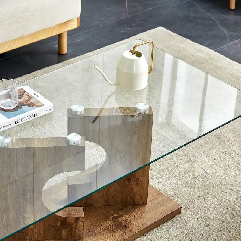 47.2 Table basse rectangulaire moderne avec plateau en verre trempé et pieds en MDF