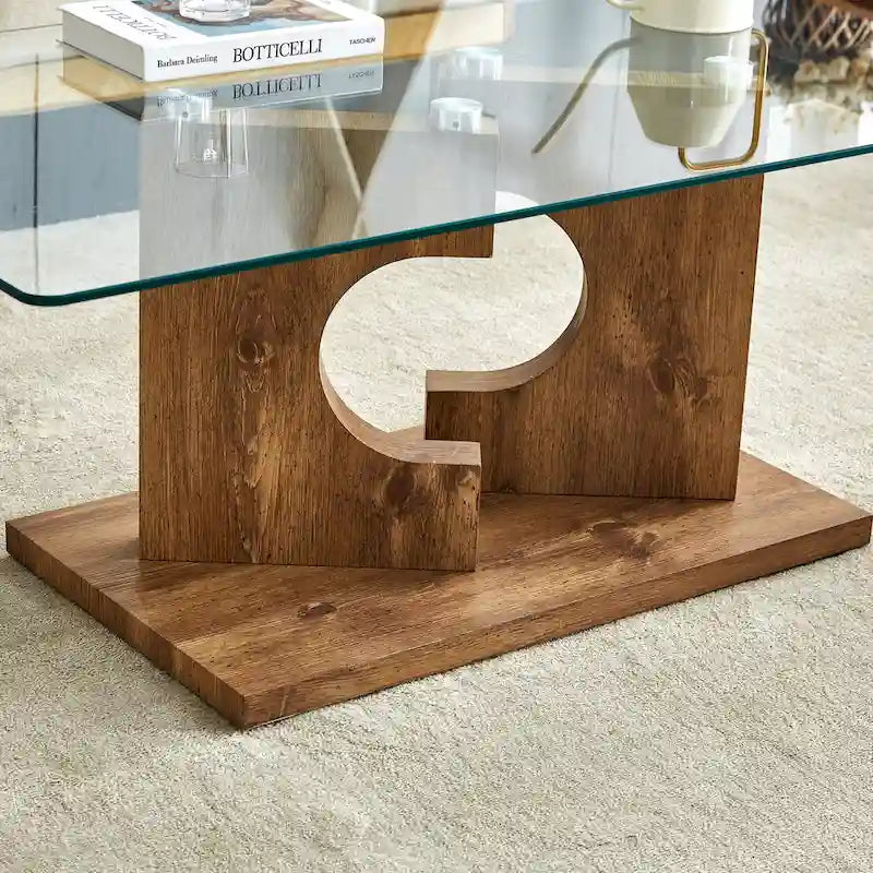 47.2 Table basse rectangulaire moderne avec plateau en verre trempé et pieds en MDF