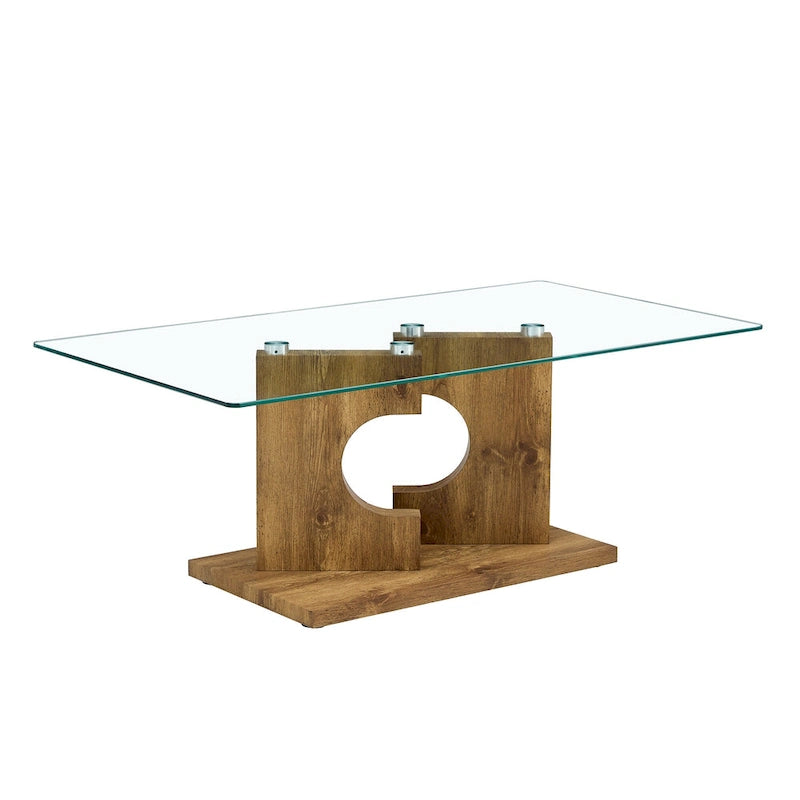 47.2 Table basse rectangulaire moderne avec plateau en verre trempé et pieds en MDF