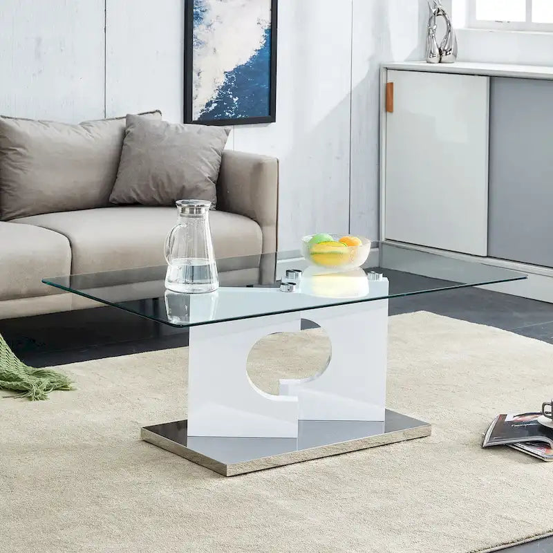 47.2 Table basse rectangulaire moderne avec plateau en verre trempé et pieds en MDF