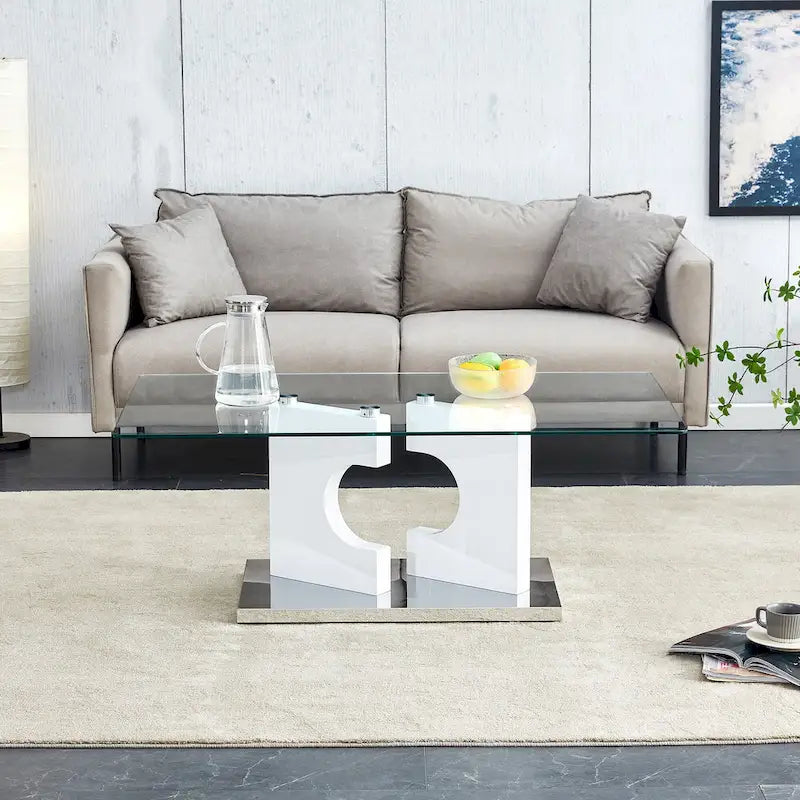 47.2 Table basse rectangulaire moderne avec plateau en verre trempé et pieds en MDF