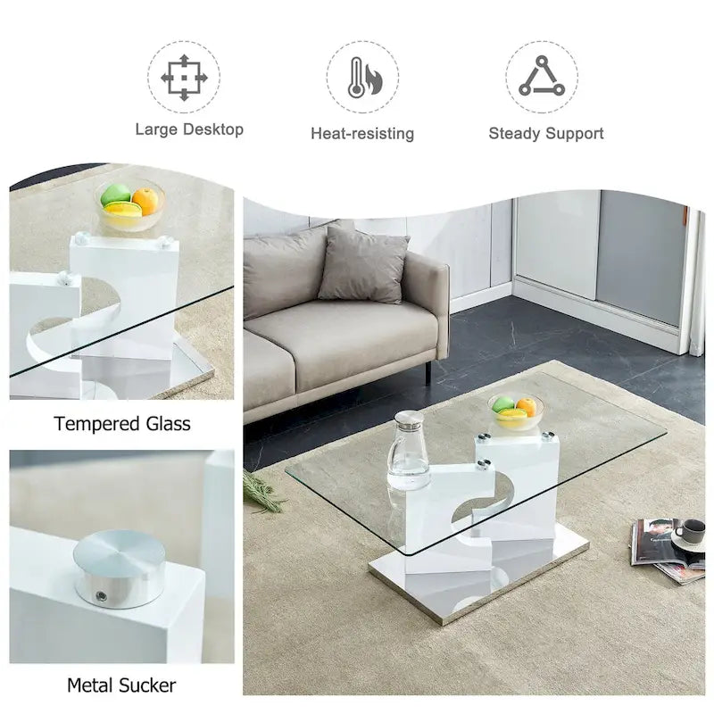 47.2 Table basse rectangulaire moderne avec plateau en verre trempé et pieds en MDF