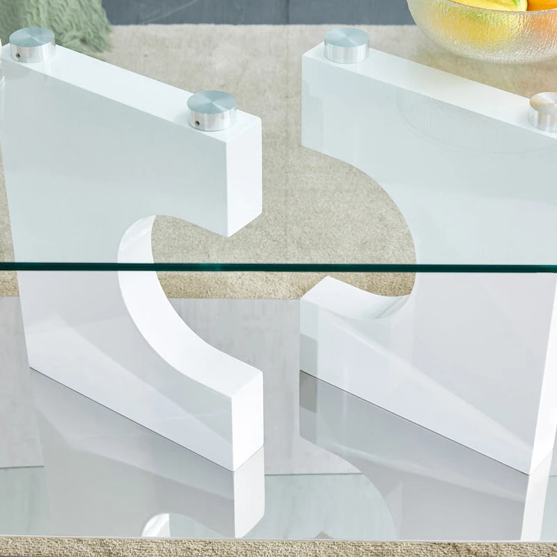 47.2 Table basse rectangulaire moderne avec plateau en verre trempé et pieds en MDF