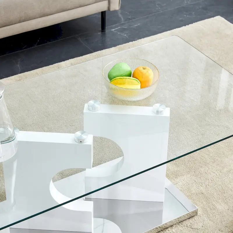 47.2 Table basse rectangulaire moderne avec plateau en verre trempé et pieds en MDF