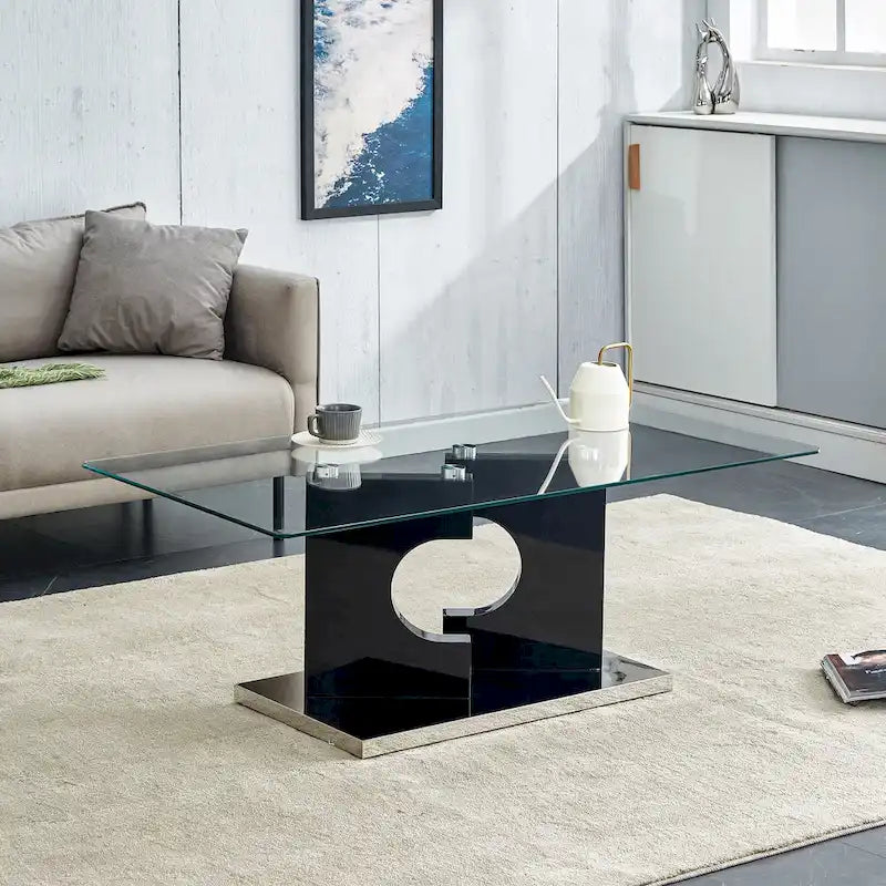 47.2 Table basse rectangulaire moderne avec plateau en verre trempé et pieds en MDF