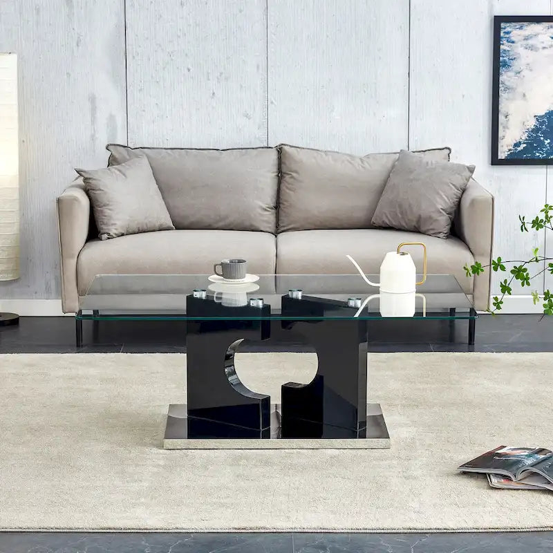 47.2 Table basse rectangulaire moderne avec plateau en verre trempé et pieds en MDF