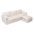 93.31 Canapé modulaire en faux lin avec ottoman, cadre en bois