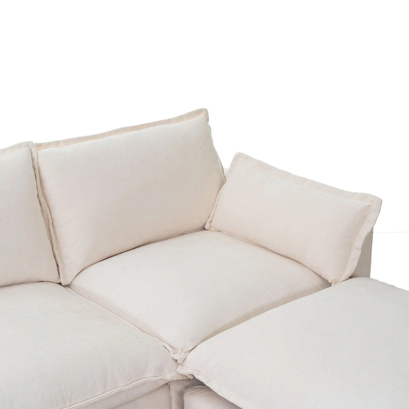 93.31 Canapé modulaire en faux lin avec ottoman, cadre en bois