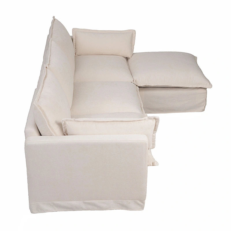 93.31 Canapé modulaire en faux lin avec ottoman, cadre en bois