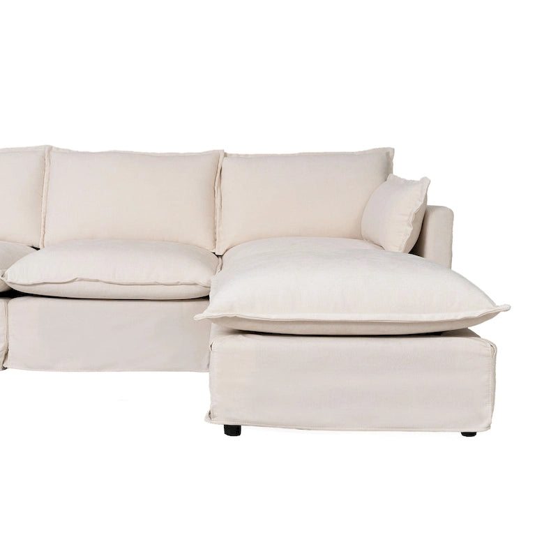 93.31 Canapé modulaire en faux lin avec ottoman, cadre en bois