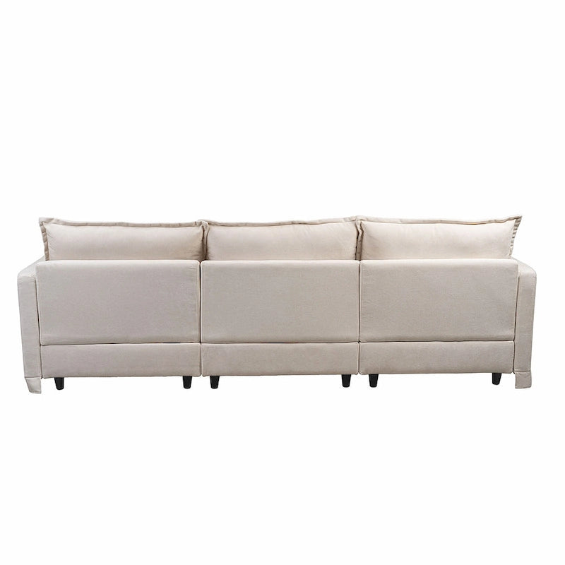 93.31 Canapé modulaire en faux lin avec ottoman, cadre en bois