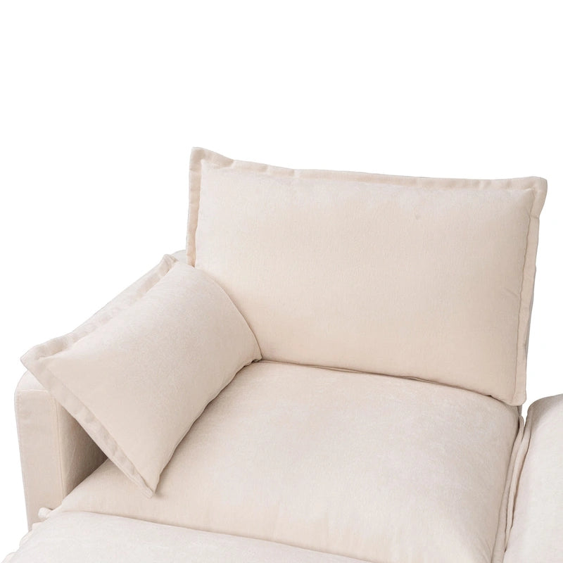 93.31 Canapé modulaire en faux lin avec ottoman, cadre en bois