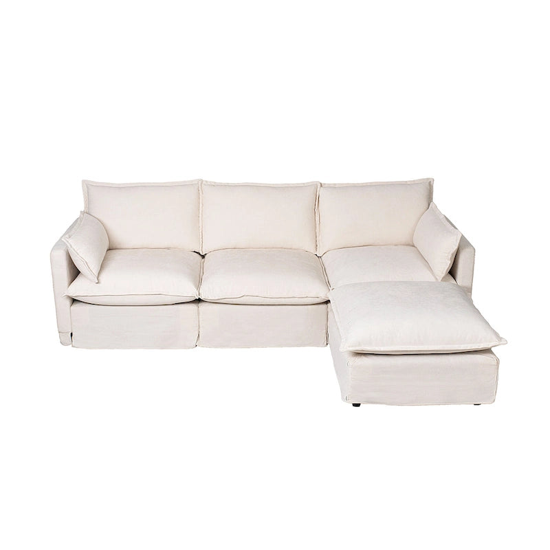 93.31 Canapé modulaire en faux lin avec ottoman, cadre en bois