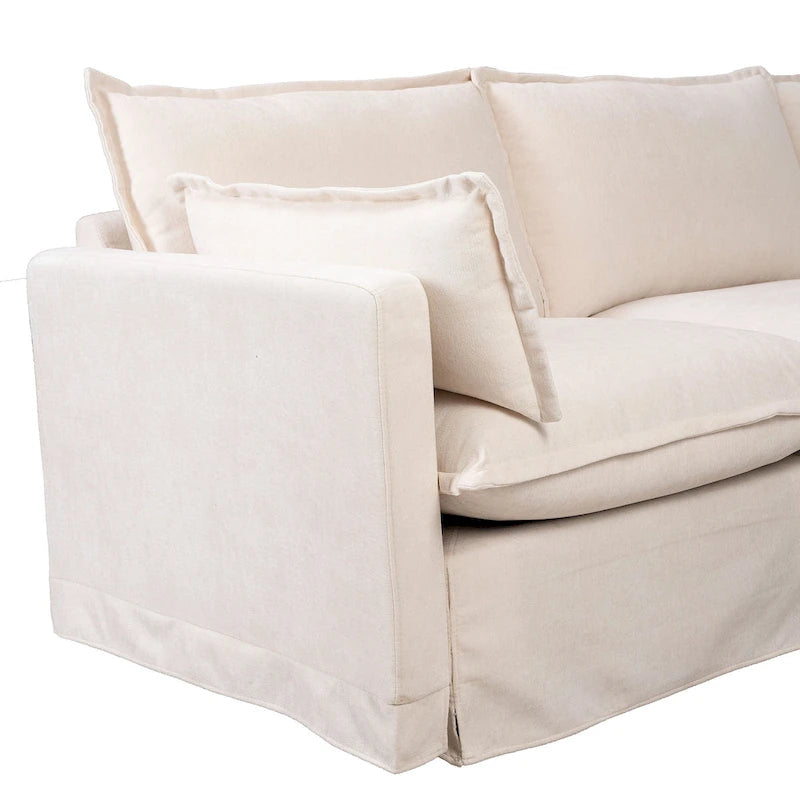93.31 Canapé modulaire en faux lin avec ottoman, cadre en bois