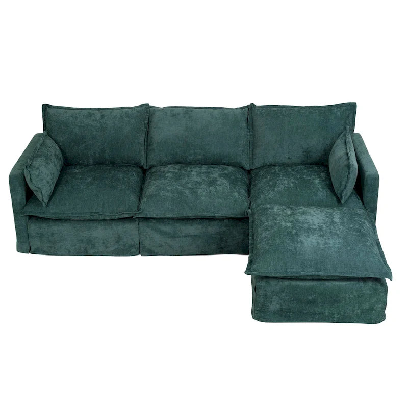 93.31 Canapé modulaire en faux lin avec ottoman, cadre en bois