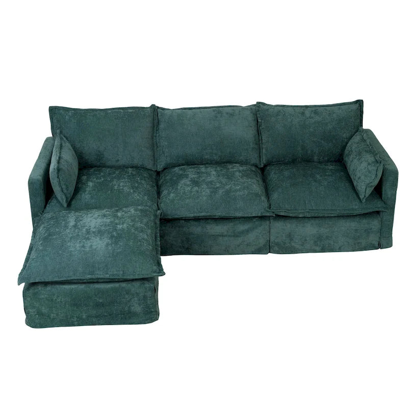 93.31 Canapé modulaire en faux lin avec ottoman, cadre en bois