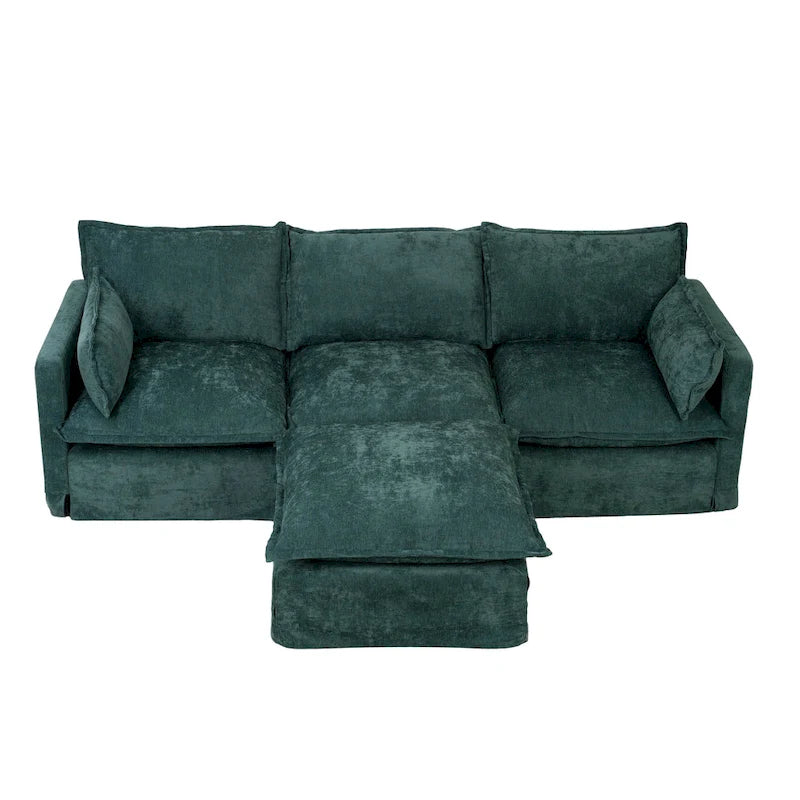 93.31 Canapé modulaire en faux lin avec ottoman, cadre en bois